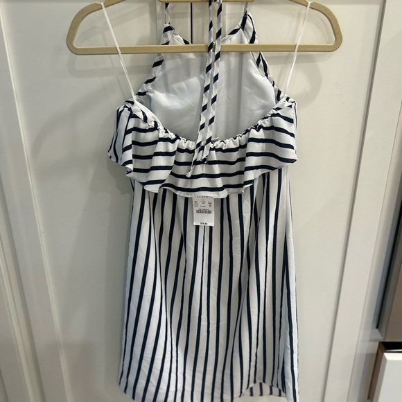 J. Crew Xs Striped Halter Ruffle Tank Navy White Shift Mini Summer Dress NWT! - Picture 4 of 6